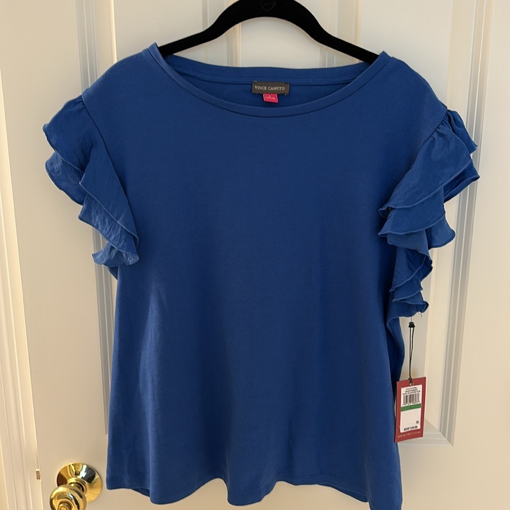 Blue Ruffle Sleeve Top